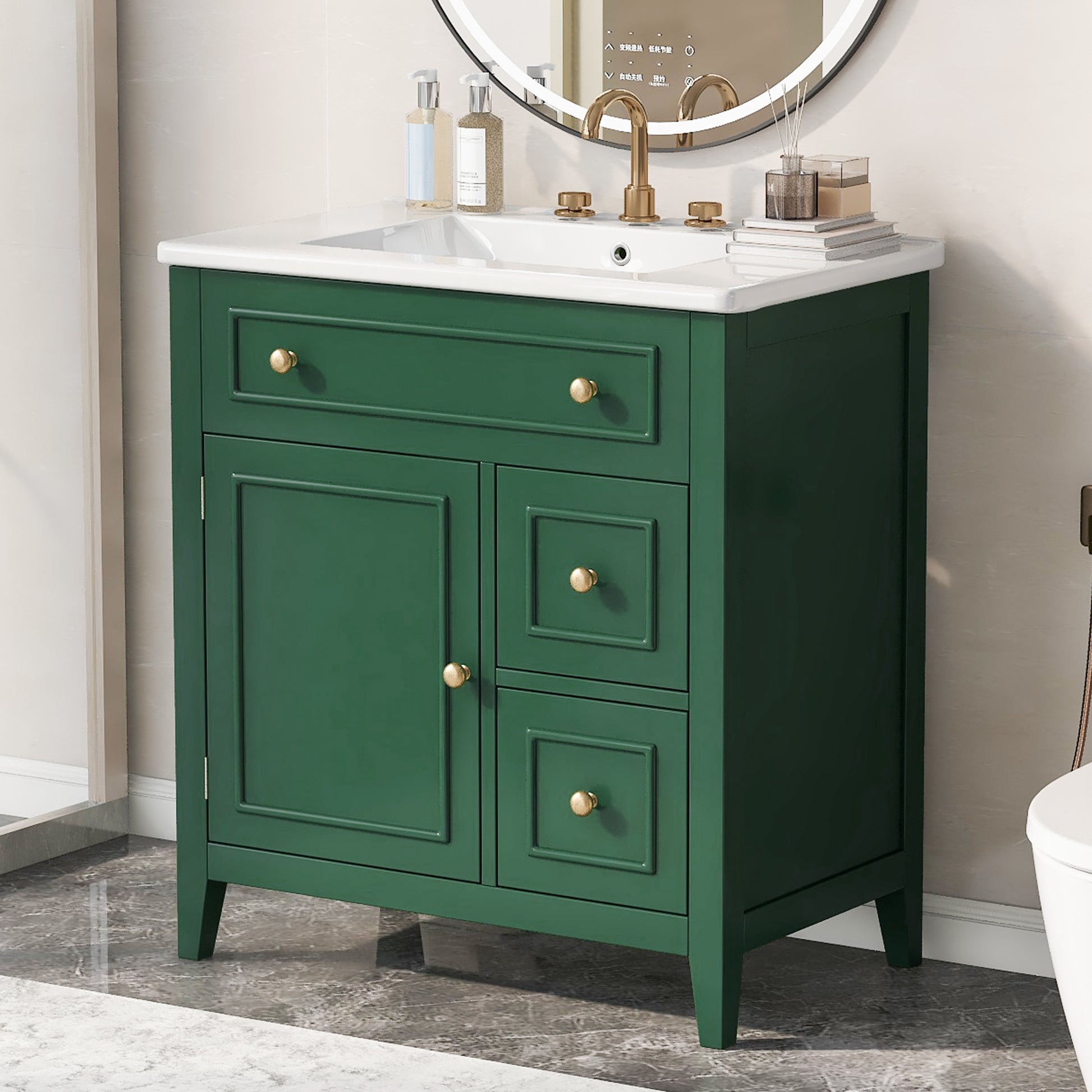 30" Bathroom Vanity With Sink Top, Bathroom Vanity Cabinet With Door And Two Drawers, Solid Wood Frame, One Package, Green Old Sku:Wf311620Aag Green Solid Wood Mdf