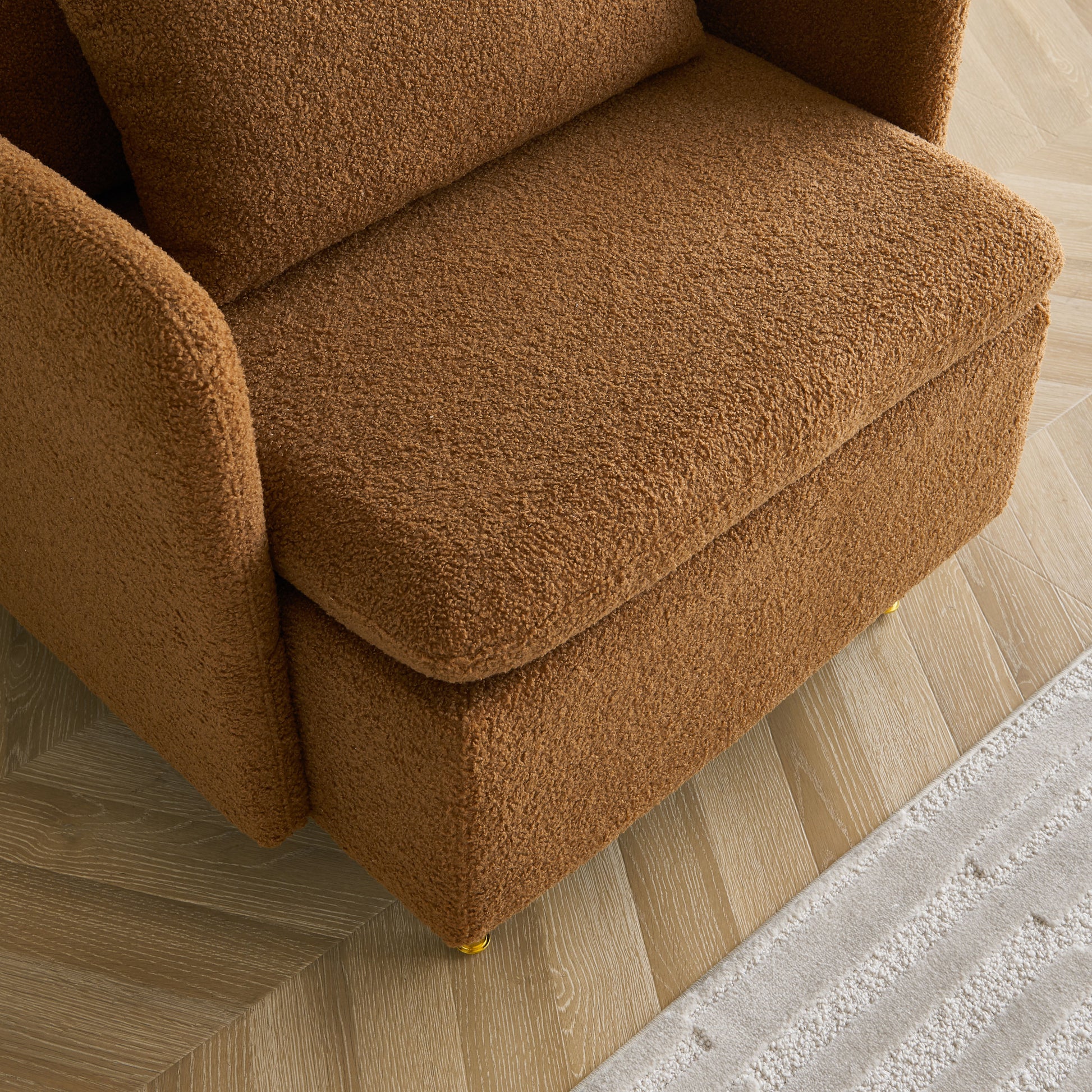 Modern Accent Chair, Sherpa Upholstered Cozy Comfy Armchair, Furry Reading Chair With Slim Armrest, Fuzzy Single Club Sofa Chairs For Living Room Bedroom Waiting Room Office Ivory Orange Foam Solid Wood