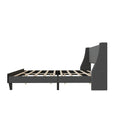 Queen Size Bed Frame Upholstered Bed Frame Platform ,Non Adjustable Headboard Linen Fabric Headboard Wooden Slats Support No Box Spring Needed Easy Assembly Mattress Foundation, Light Gray Queen Dark Gray Metal & Wood
