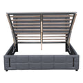 Full Size Upholstered Bed With Hydraulic Storage System And Led Light, Gray Full Gray Linen