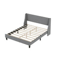 Queen Size Bed Frame Upholstered Bed Frame Platform,Non Adjustable Headboard Linen Fabric Headboard Wooden Slats Support No Box Spring Needed Easy Assembly Mattress Foundation, Light Gray Queen Light Gray Metal & Wood