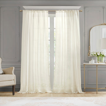 Embroidery Curtain Panel Only 1 Pc Panel Ivory Polyester