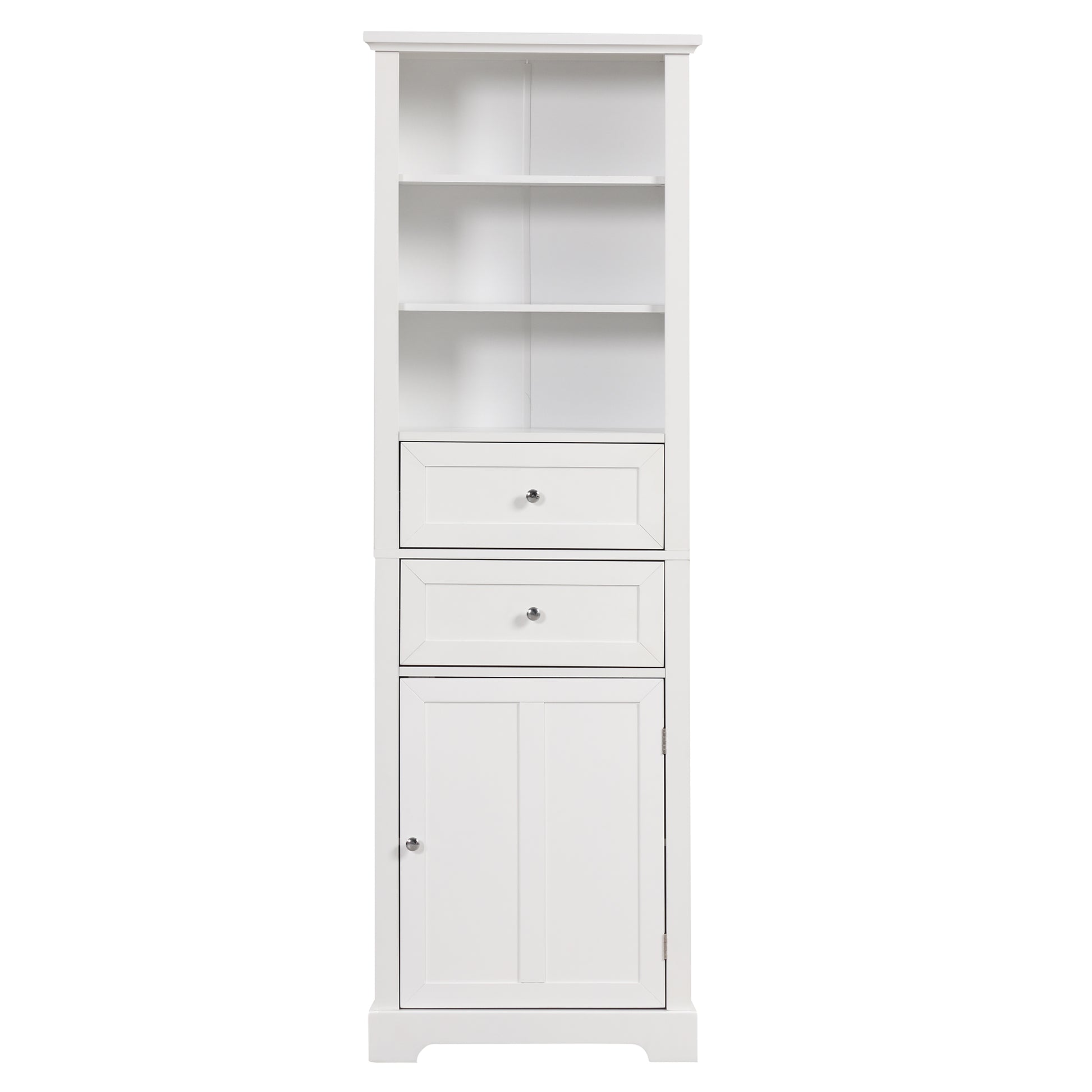 Tall Bathroom Storage Cabinet,Cabinet With One Door And Two Drawers, Freestanding Storage Adjustable Shelf, Mdf Board,White White Mdf