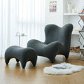 Modern Accent Chair And Ottoman Set, High Back Sherpa Blouce Fabric Armchair With Footstool For Living Room, Lounge, Bedroom, Reading Room, Office Gray Foam