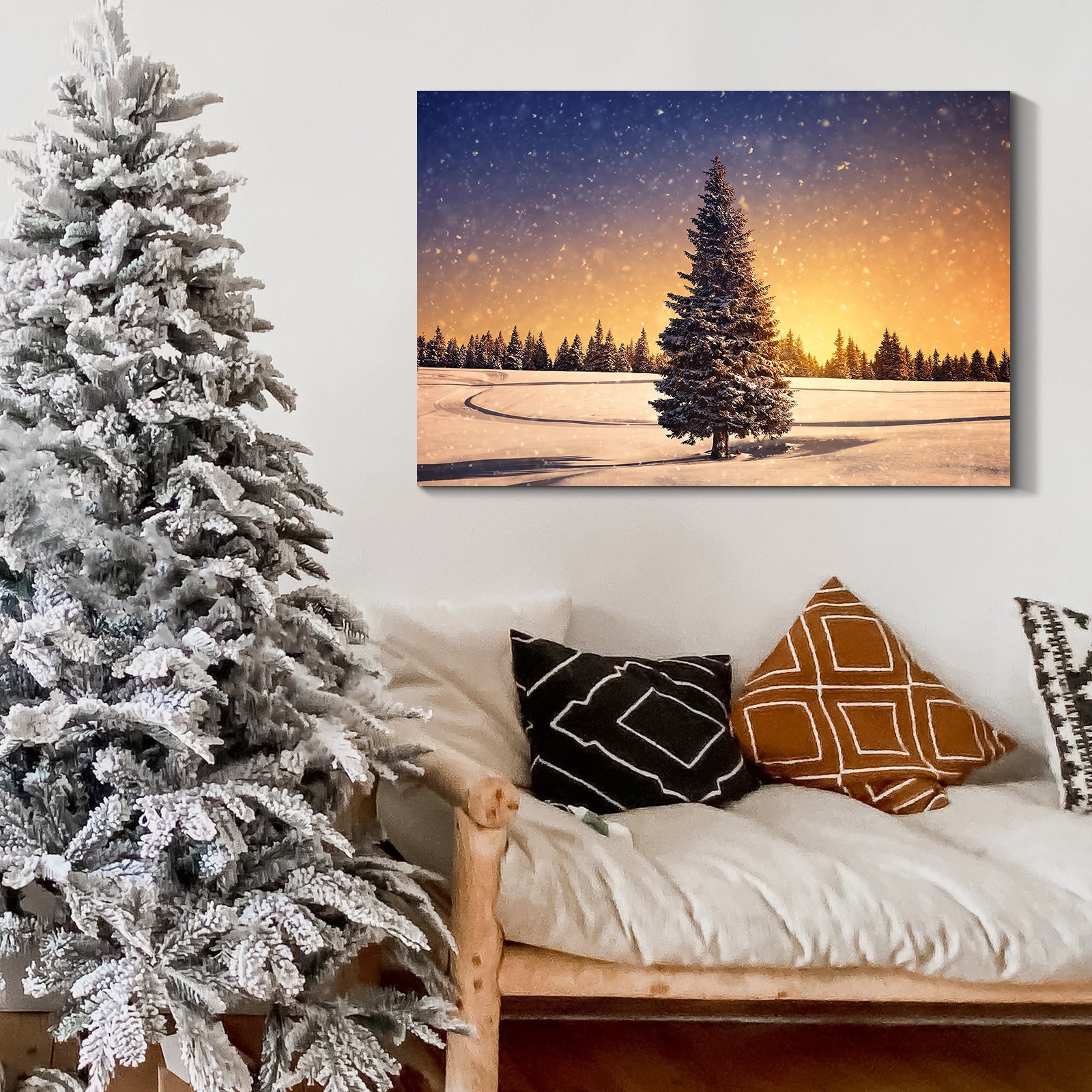 Framed Canvas Wall Art Decor Painting For Chrismas, Chrismas Tree In Dawn Chrismas Gift Painting For Chrismas Gift, Decoration For Chrismas Eve Office Living Room, Bedroom Decor Ready To Han Rectangle Framed Multicolor Christmas Oversized 41In Canvas