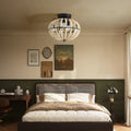 Beaded Fan Lamp Wood Beaded Chandelier Oak White White Modern Iron