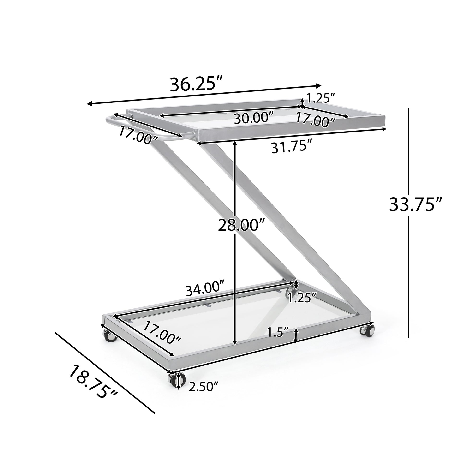 Bar Cart Silver Glass Metal