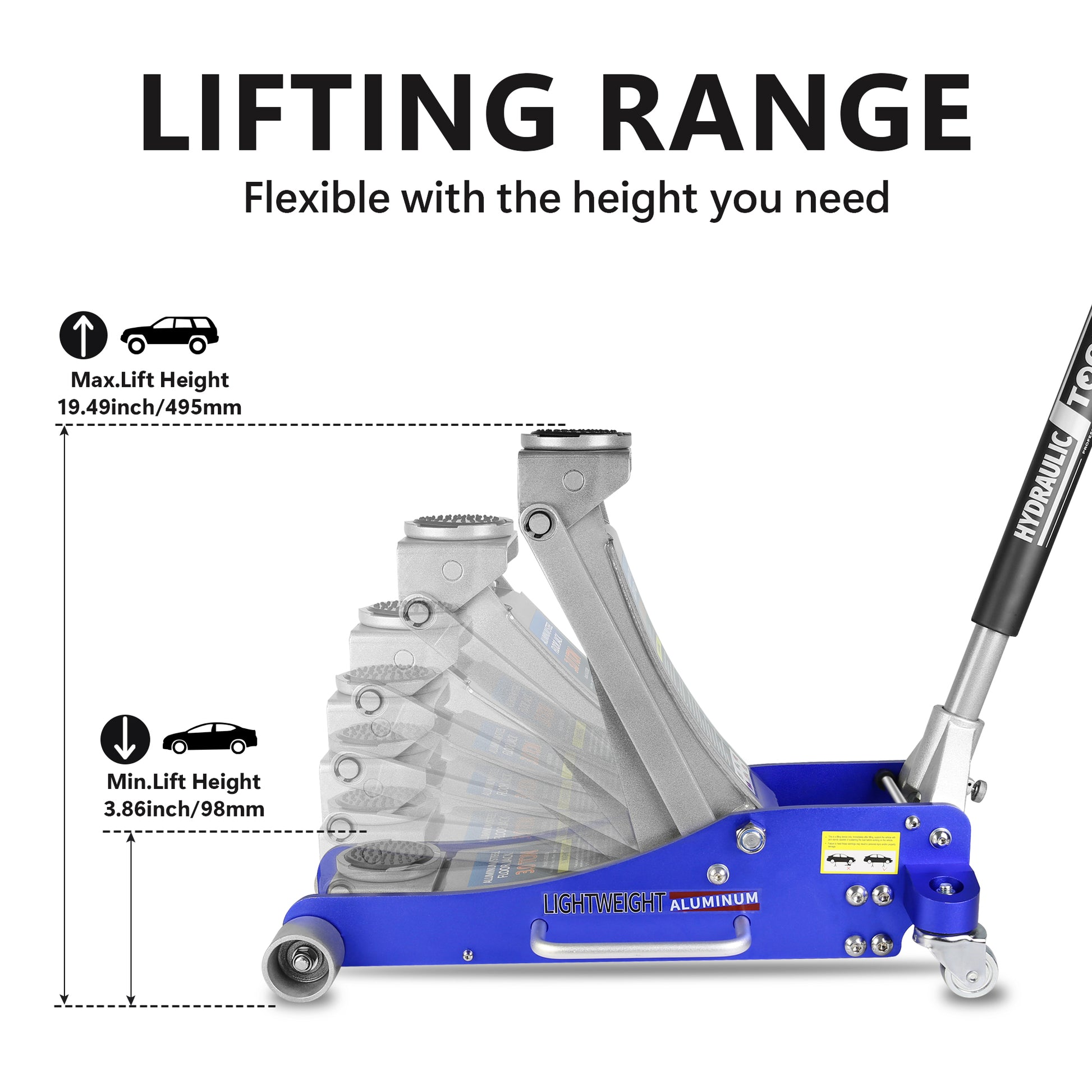 3 Ton Quick Rise Aluminum Floor Jack With Dual Pump Pistons & Reinforced Lifting Arm Blue Aluminum