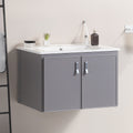 24' Metal Wall Mounted Bathroom Vanity With White Sink,Two Metal Soft Close Cabinet Doors, Metal,Excluding Faucets,Grey Grey Aluminium