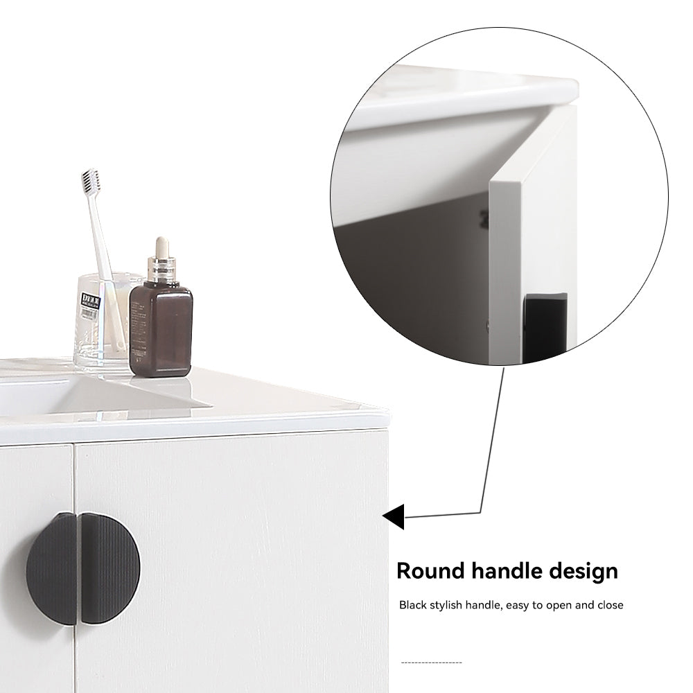 30" Bathroom Vanity,With White Ceramic Basin,Two Cabinet Doors With Black Zinc Alloy Handles,Solid Wood,Excluding Faucets,White White Solid Wood