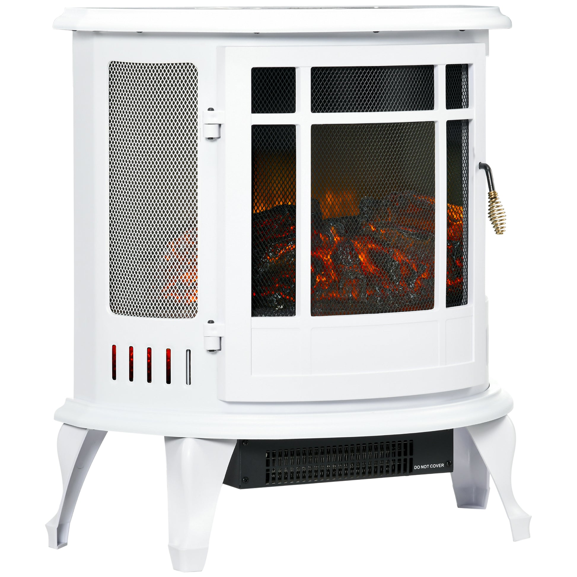 22" Electric Fireplace Stove, Freestanding Electric Fire Place Heater With Realistic Led Flame, Adjustable Temperature, 1500W, White White Polypropylene