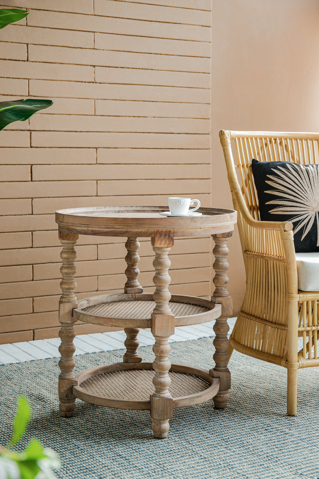 D23.5 X 25" Round 3 Tiered Side Tabel, Natural End Tabel For Lving Room Bedroom Entryway, Brown Brown Wood