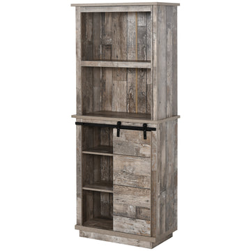 Freestanding Rustic Kitchen Buffet With Hutch, Pantry Storage Cabinet With Sliding Barn Door, Adjustable Shelf, Vintage Wood Vintage Mdf