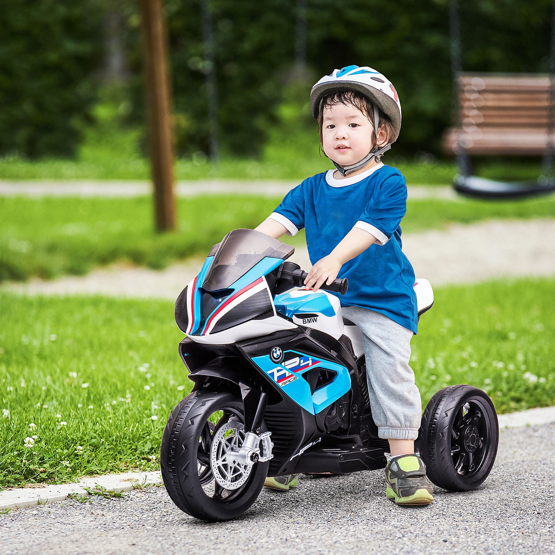 Licensed 6V Kids Ride On Motorcycle, Off Road Battery Powered Three Wheels Dirtbike With Usb, Aux, Music And Headlight For Toddler, Blue Blue Steel