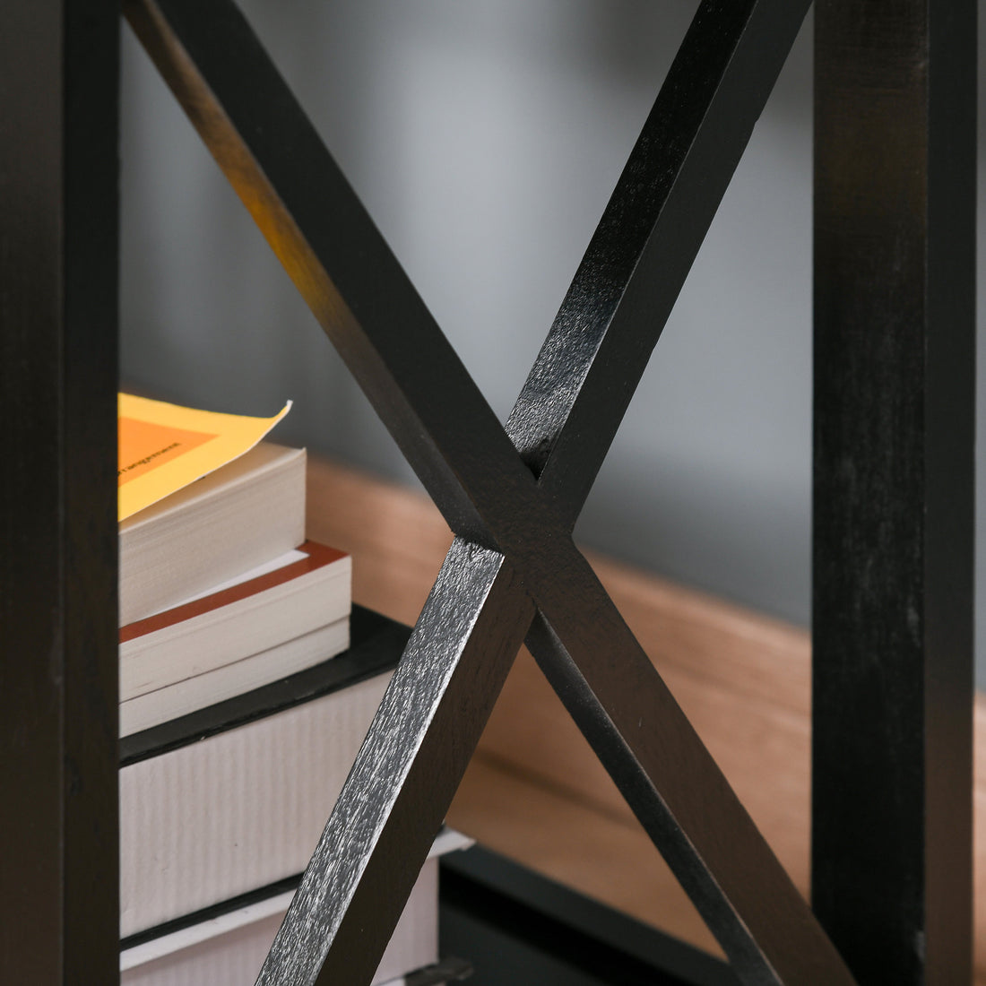 Side Table, Farmhouse End Table With Storage Drawer, Open Shelf And X Frame, Bedside Table For Living Room, Black Black Engineered Wood