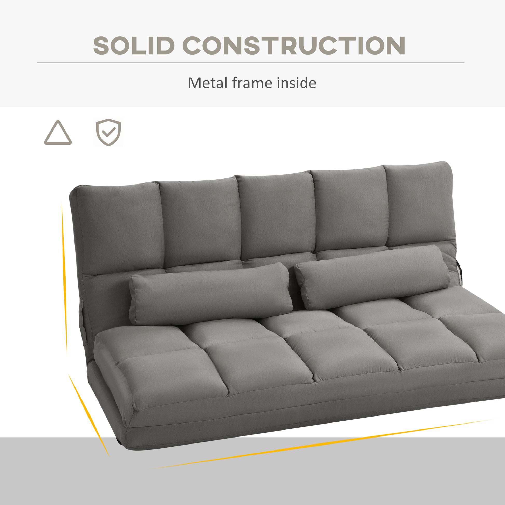 Convertible Floor Sofa Chair, Folding Couch Bed, Guest Chaise Lounge With 2 Pillows, Adjustable Backrest And Headrest, Dark Gray Dark Gray Polyester