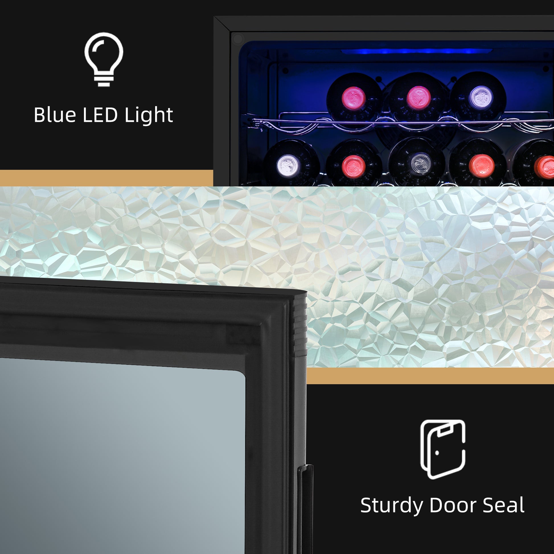 18 Bottle Wine Cooler, Mini Beverage Fridge, Freestanding Wine Cellar With Digital Temperature Control, 3 Removable Shelves, Glass Door, Alarm Function And Led Lighting, Black Black Metal