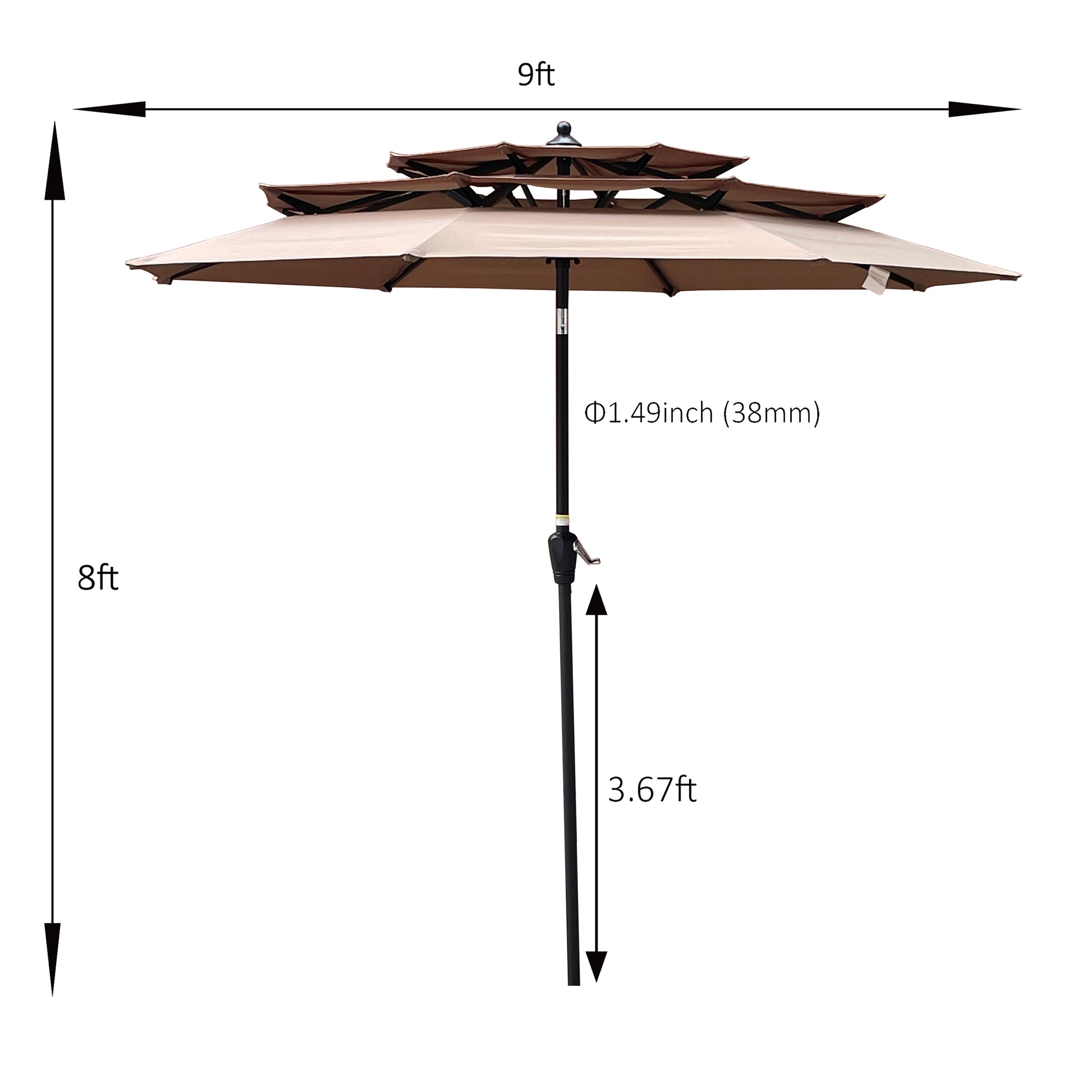 9Ft 3 Tiers Outdoor Patio Umbrella With Crank And Tilt And Wind Vents For Garden Deck Backyard Pool Shade Outside Deck Swimming Pool Mushroom Round Umbrellas Polyester Metal