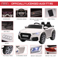 6V Kids Electric Ride On Car, Licensed Audi Tt Rs With Seat And Remote Control, Horn, Music, Mp3 White White Steel