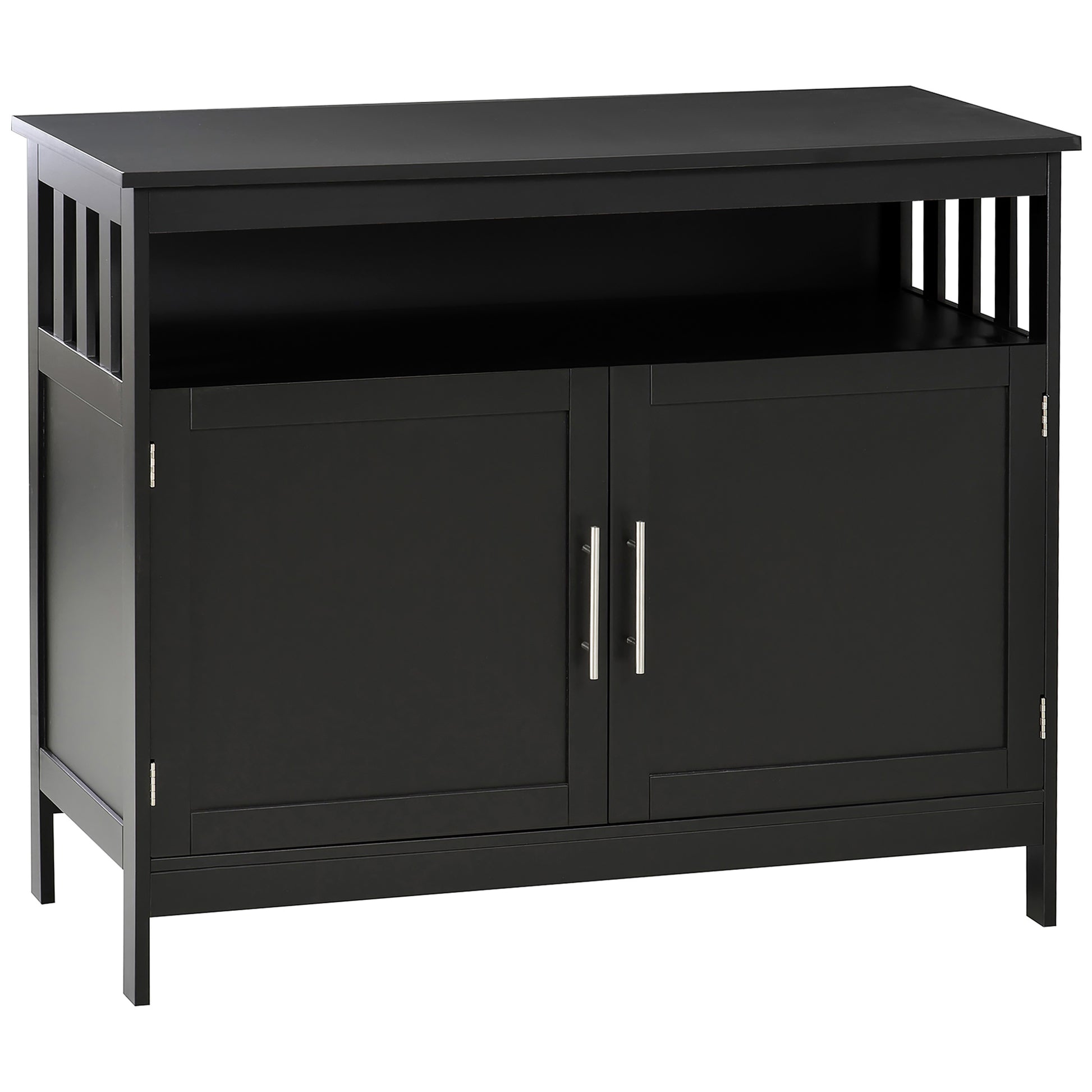 Sideboard Buffet Cabinet, Modern Kitchen Cabinet, Coffee Bar Cabinet With 2 Level Shelf And Open Compartment, Black Black Mdf