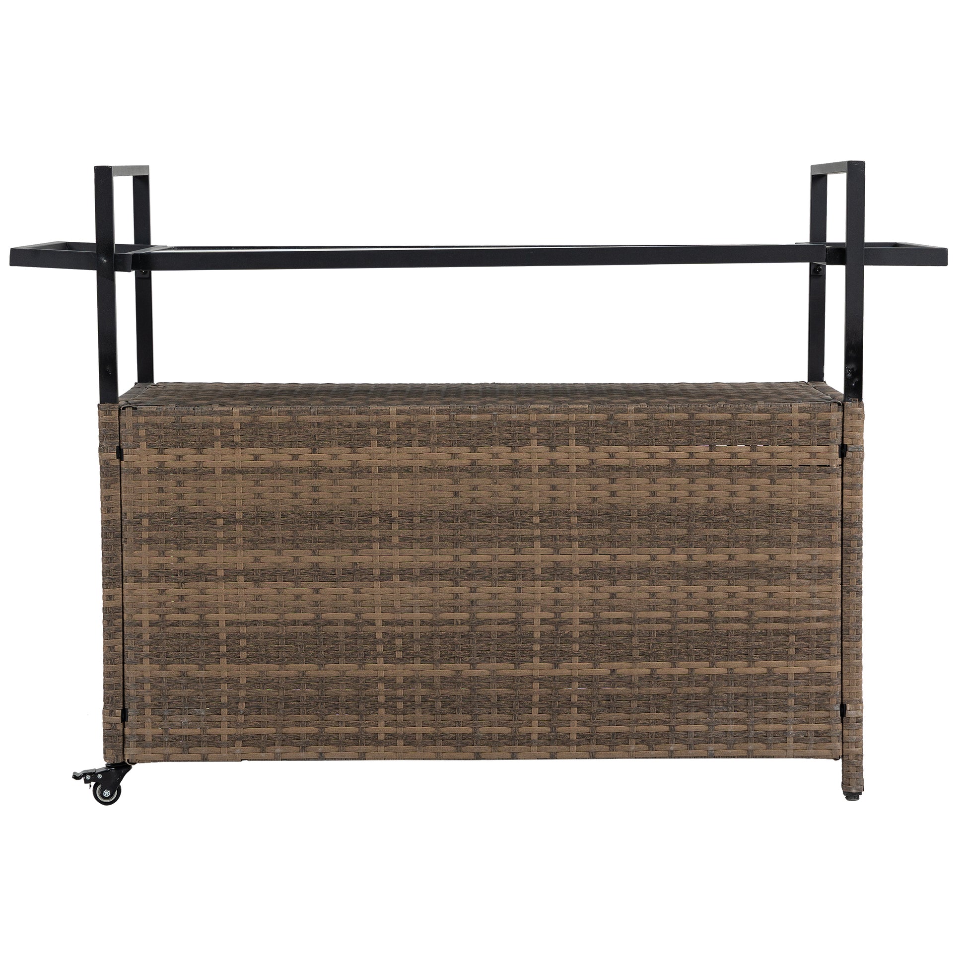 Outdoor Wicker Bar Cart, Patio Wine Serving Cart W Wheelsrolling Rattan Beverage Bar Counter Table W Glass Top For Porch Backyard Garden Poolside Party, Light Brown Light Brown Garden & Outdoor