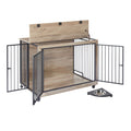 Furniture Style Dog Crate Side Table With Rotatable Feeding Bowl, Wheels, Three Doors, Flip Up Top Opening. Indoor, Grey, 43.7