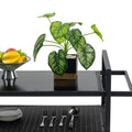 Outdoor Wicker Bar Cart, Patio Wine Serving Cart W Wheels, Rolling Rattan Beverage Bar Counter Table W Glass Top For Porch Backyard Garden Poolside Party, Black No Black Garden & Outdoor Steel