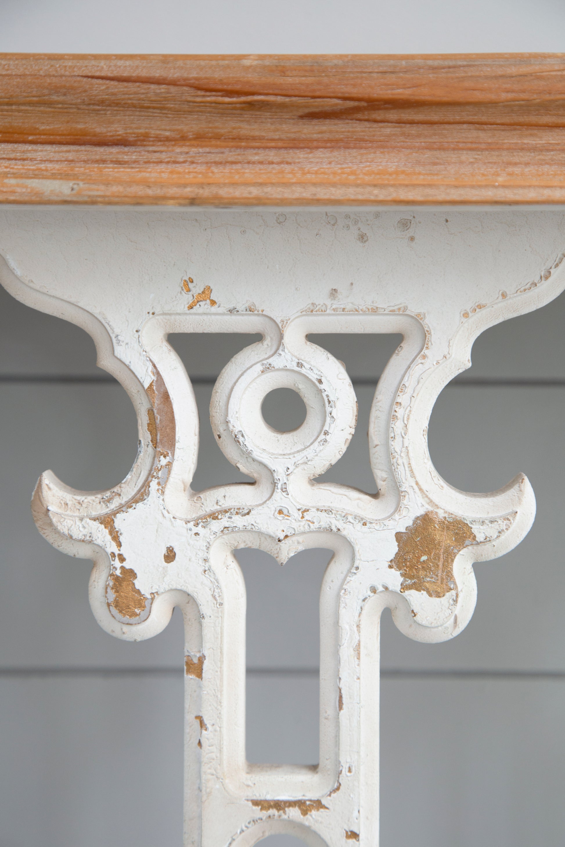 32" X 12" X 32" Classic Vintage White Wash Console Table With Brown Wood Top Brown Antique White Wood