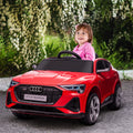 12V Kids Electric Ride On Audi E Tron Car, Battery Powered Toy With Parent Remote Control, Safety Belt, Led Lights, Music And Horn, Red Red Steel