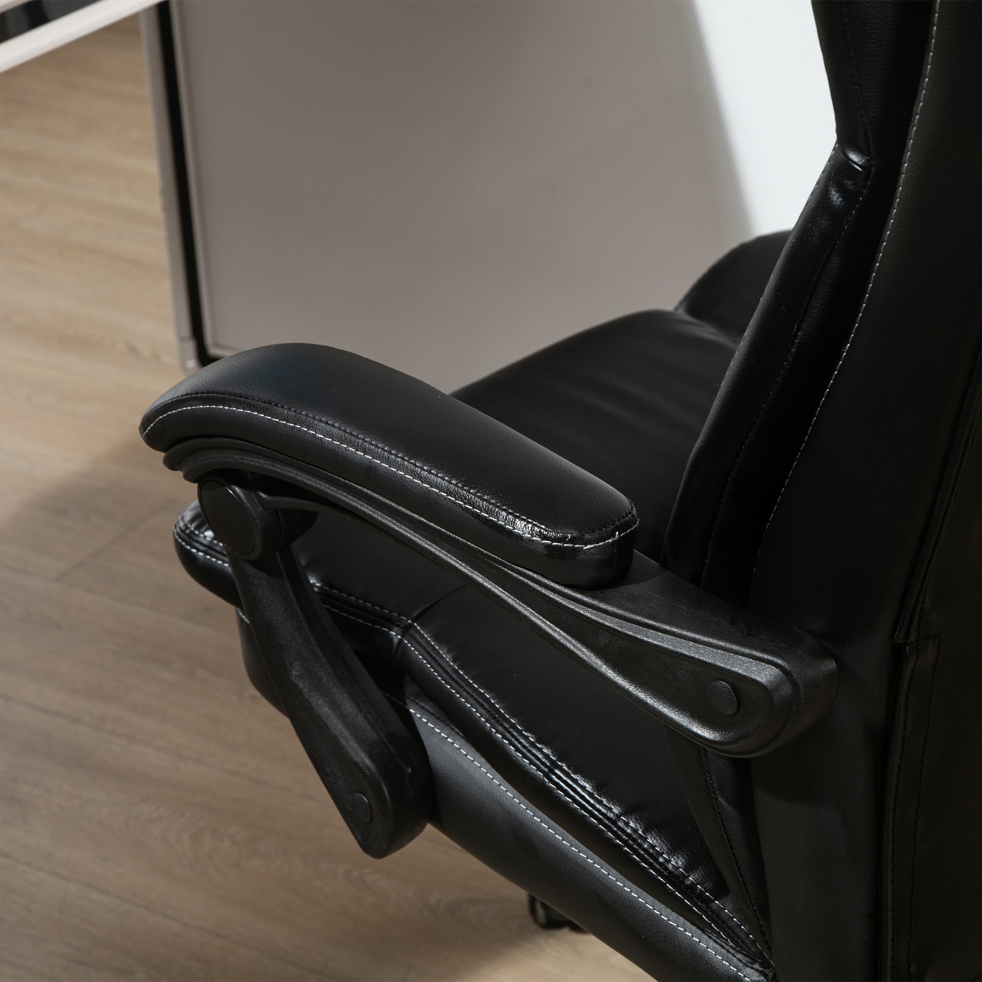 High Back Massage Office Chair With 6 Point Vibration, 5 Modes, Executive Chair, Pu Leather Swivel Chair With Reclining Back, And Retractable Footrest, Black Black Pu