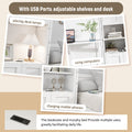 Queen Size Murphy Bed With 1 Side Cabinet Storage Shelf, 68 Inch Cabinet Bed Folding Wall Bed With Desk Combo Perfect For Guest Room, Study, Office,White Old Sku:Bs300491Aac Box Spring Not Required Queen Antique Grey White Wood White Pine Murphy Solid