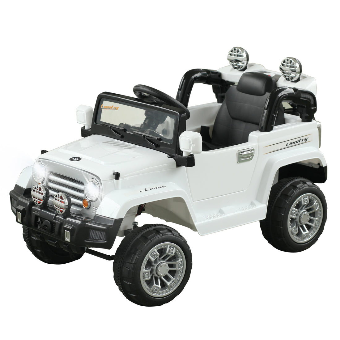 Kids Ride On Car, Off Road Truck With Mp3 Connection, Working Horn, Steering Wheel, And Remote Control, 12V Motor, White White Steel