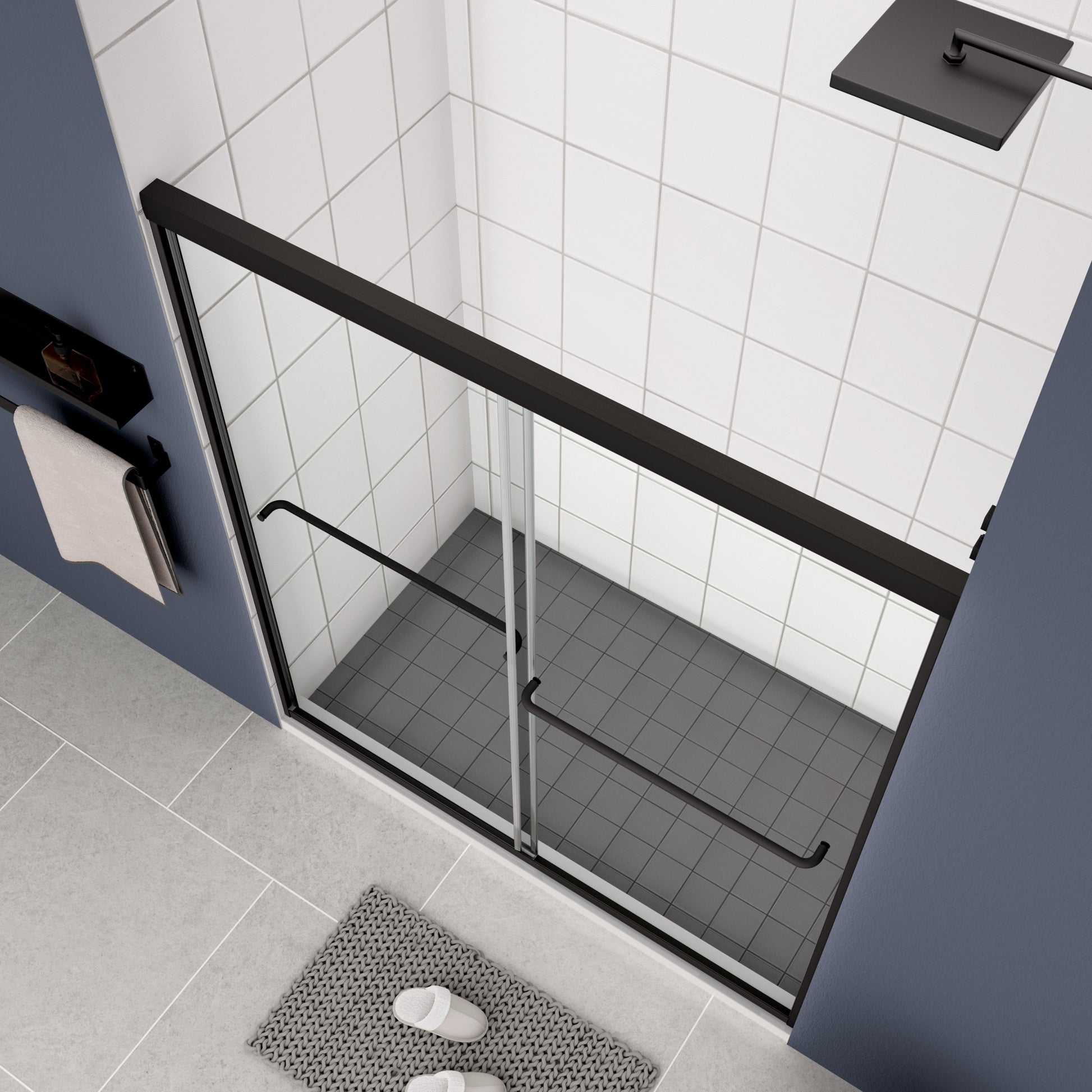 Bypass Shower Door, Sliding Door, With 1 4" Tempered Glass And Matted Black Finish Matte Black Bathroom Aluminium Alloy