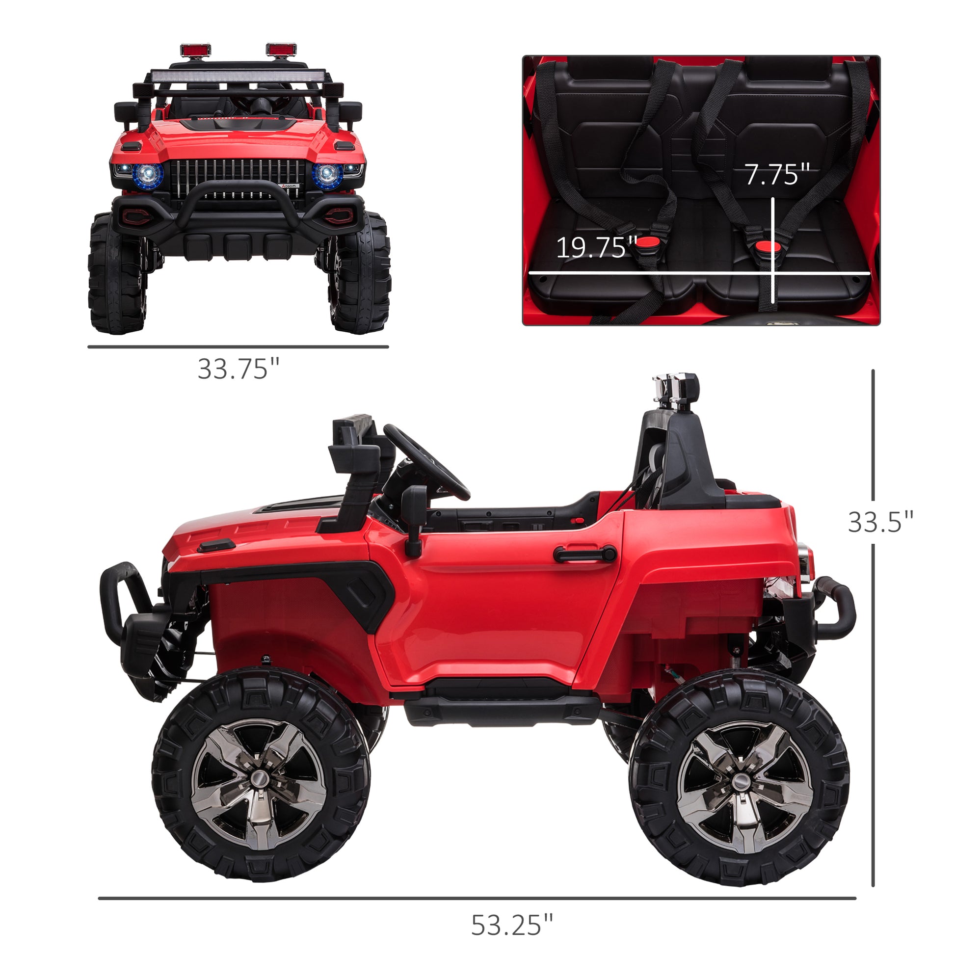 12V Police Car Ride On Truck With Remote Control & Siren, 2 Seater Battery Operated Electric Car For Kids With Music, Electric Ride On Toy With Horn, Red Red Steel