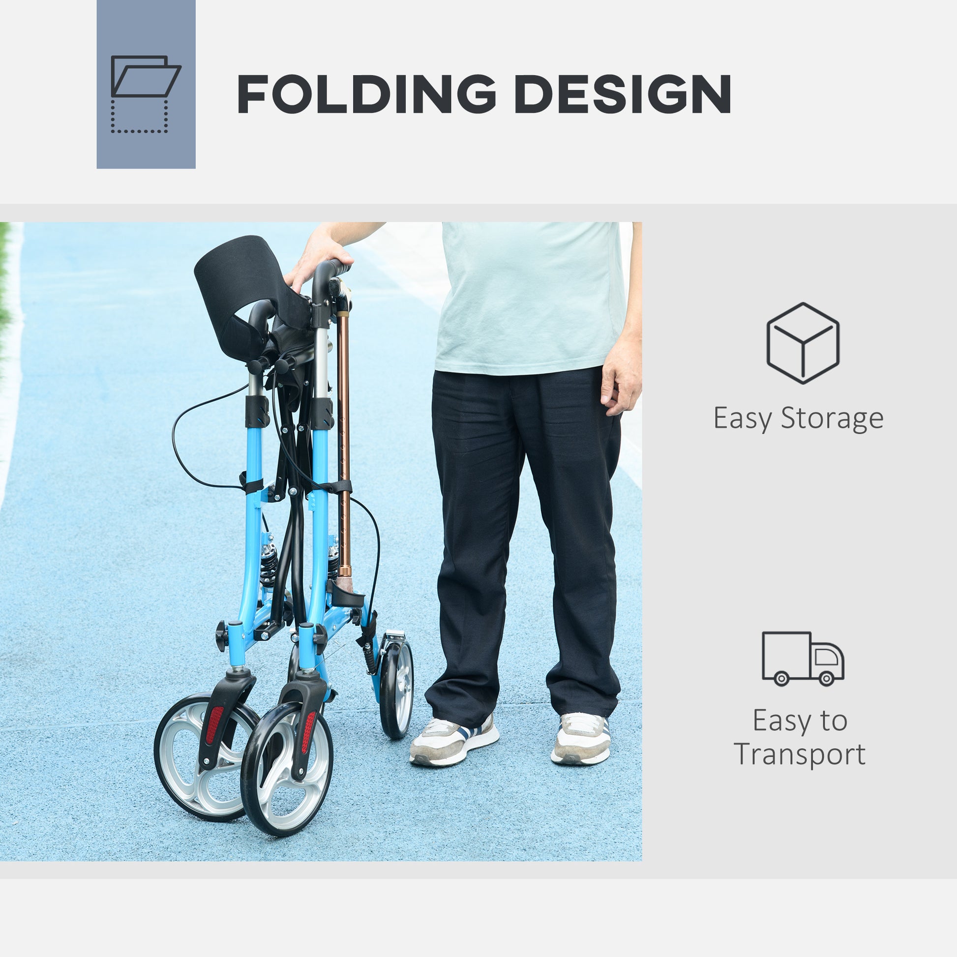 Rollator Walker With Seat And Backrest, Height Adjustable Aluminum Rolling Walker With 10'' Front Wheels, Storage Bag, Lightweight Mobility Walking Aid For Seniors, Adults, 300Lb Capacity, Blue Light Blue Aluminium