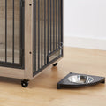 Furniture Style Dog Crate Side Table With Rotatable Feeding Bowl, Wheels, Three Doors, Flip Up Top Opening. Indoor, Grey, 38.58