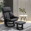 Recliner With Ottoman Footrest, Recliner Chair With Vibration Massage, Faux Leather And Swivel Wood Base For Living Room And Bedroom, Black Black Wood