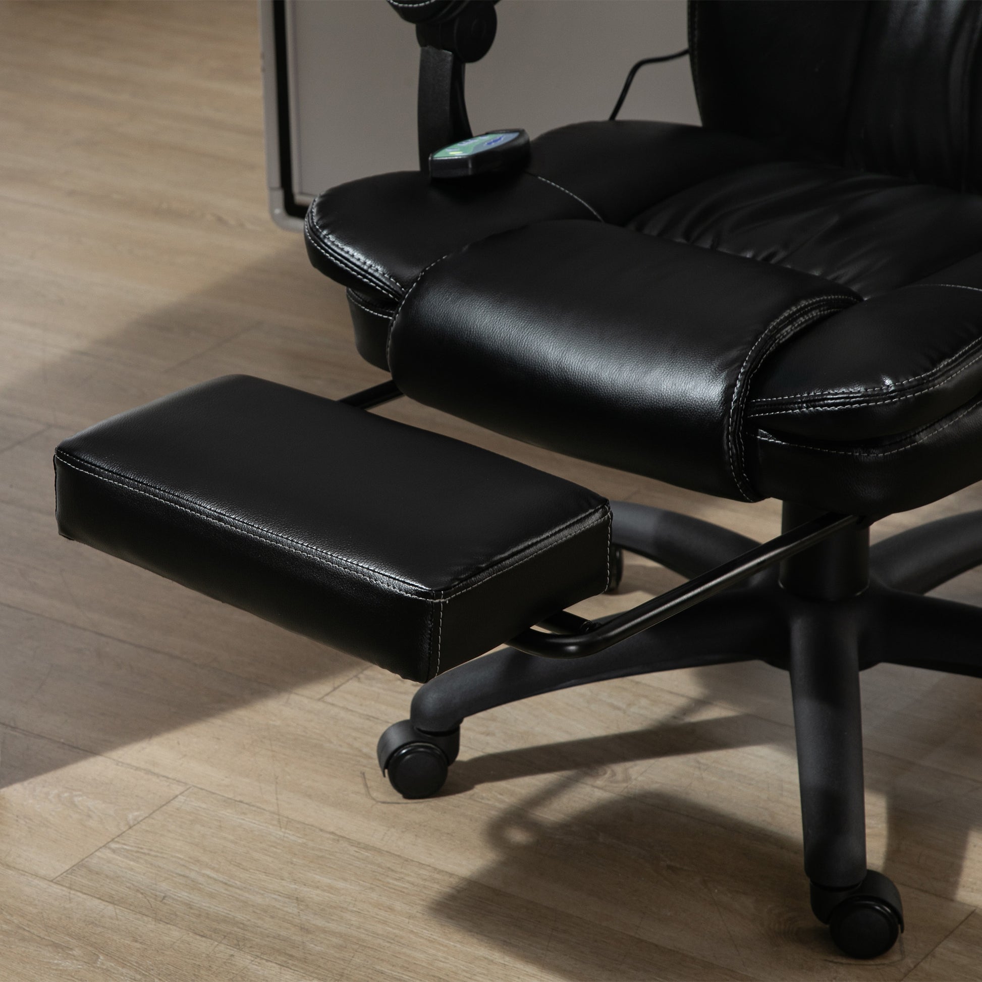 High Back Massage Office Chair With 6 Point Vibration, 5 Modes, Executive Chair, Pu Leather Swivel Chair With Reclining Back, And Retractable Footrest, Black Black Pu