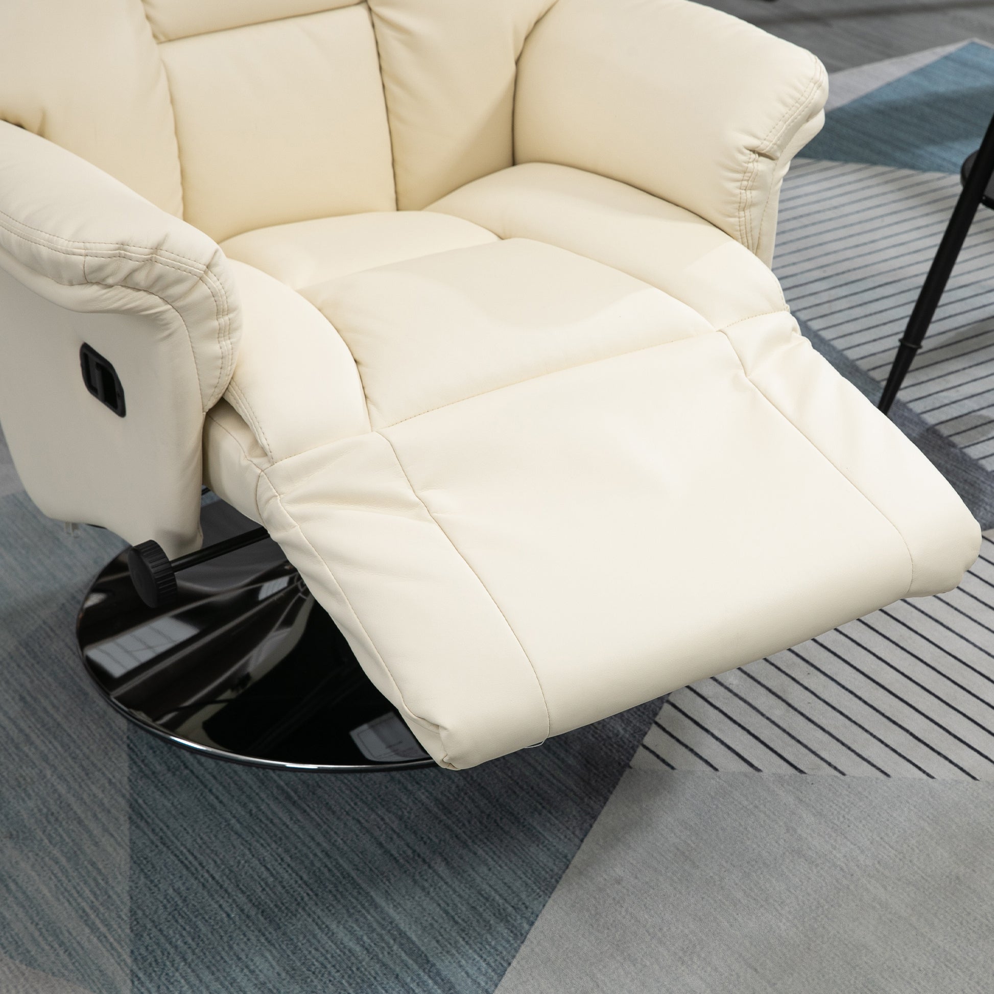 Manual Recliner Chair For Adults, Adjustable Swivel Recliner With Footrest, Padded Arms, Pu Leather Upholstery And Steel Base For Living Room, Cream White Cream White Pu Leather