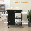 Kitchen Island Cart, Rolling Kitchen Island With Storage, Solid Wood Top, Drawer, For Dining Room, Black Black Mdf