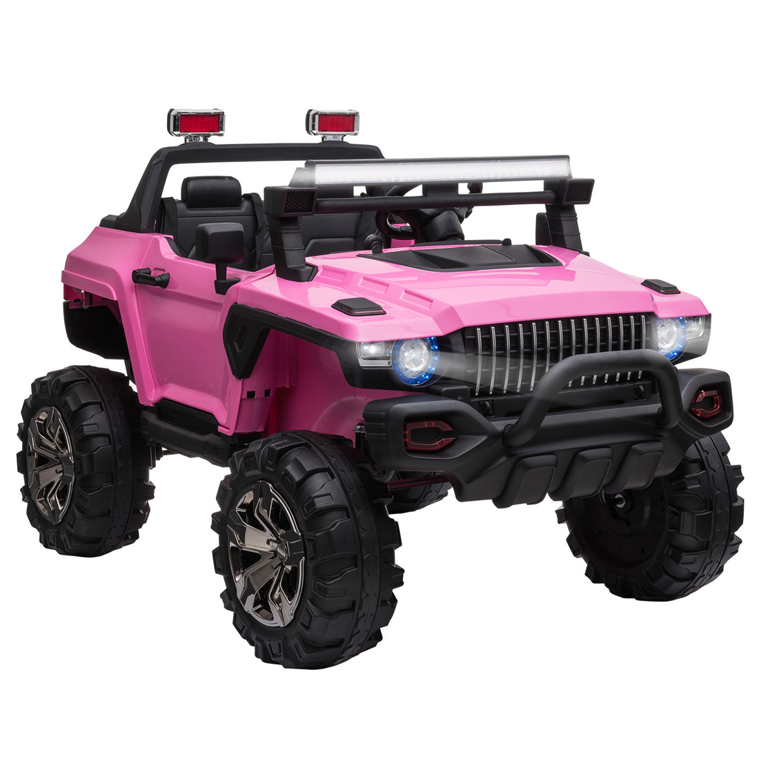 12V Police Car Ride On Truck With Remote Control & Siren, 2 Seater Battery Operated Electric Car For Kids With Music, Electric Ride On Toy With Horn, Pink Pink Steel