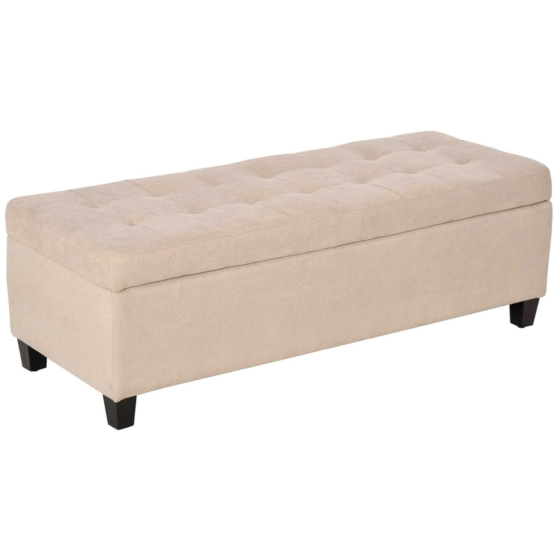 Ottoman Storage Bench, 50" End Of Bed Bench, Linen Fabric Storage Chest With Lift Top, Tufted Ottoman With Storage For Living Room, Entryway, Bedroom, Beige Beige Leather