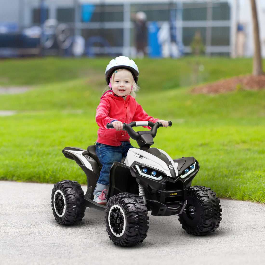 12V Kids Atv Quad Car With Forward & Backward Function, Four Wheeler For Kids With Wear Resistant Wheels, Music, Electric Ride On Atv For Toddlers Ages 3 Years Old, White White Steel