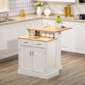 Kitchen Island With Storage Cabinet And 2 Level Rubber Wood Tabletop, Island Table With Adjustable Shelves And Drawers, White White Engineered Wood