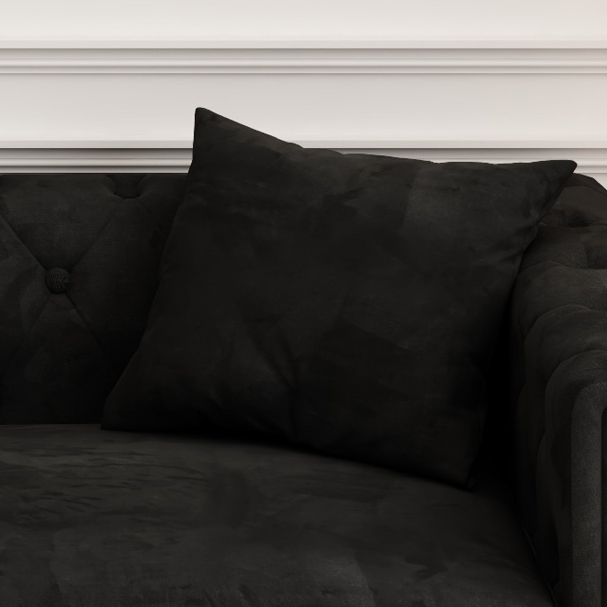 Sofa Includes 2 Pillows, 83 "Black Velvet Triple Sofa, Suitable For Large And Small Spaces Black Velvet