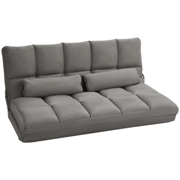 Convertible Floor Sofa Chair, Folding Couch Bed, Guest Chaise Lounge With 2 Pillows, Adjustable Backrest And Headrest, Dark Gray Dark Gray Polyester