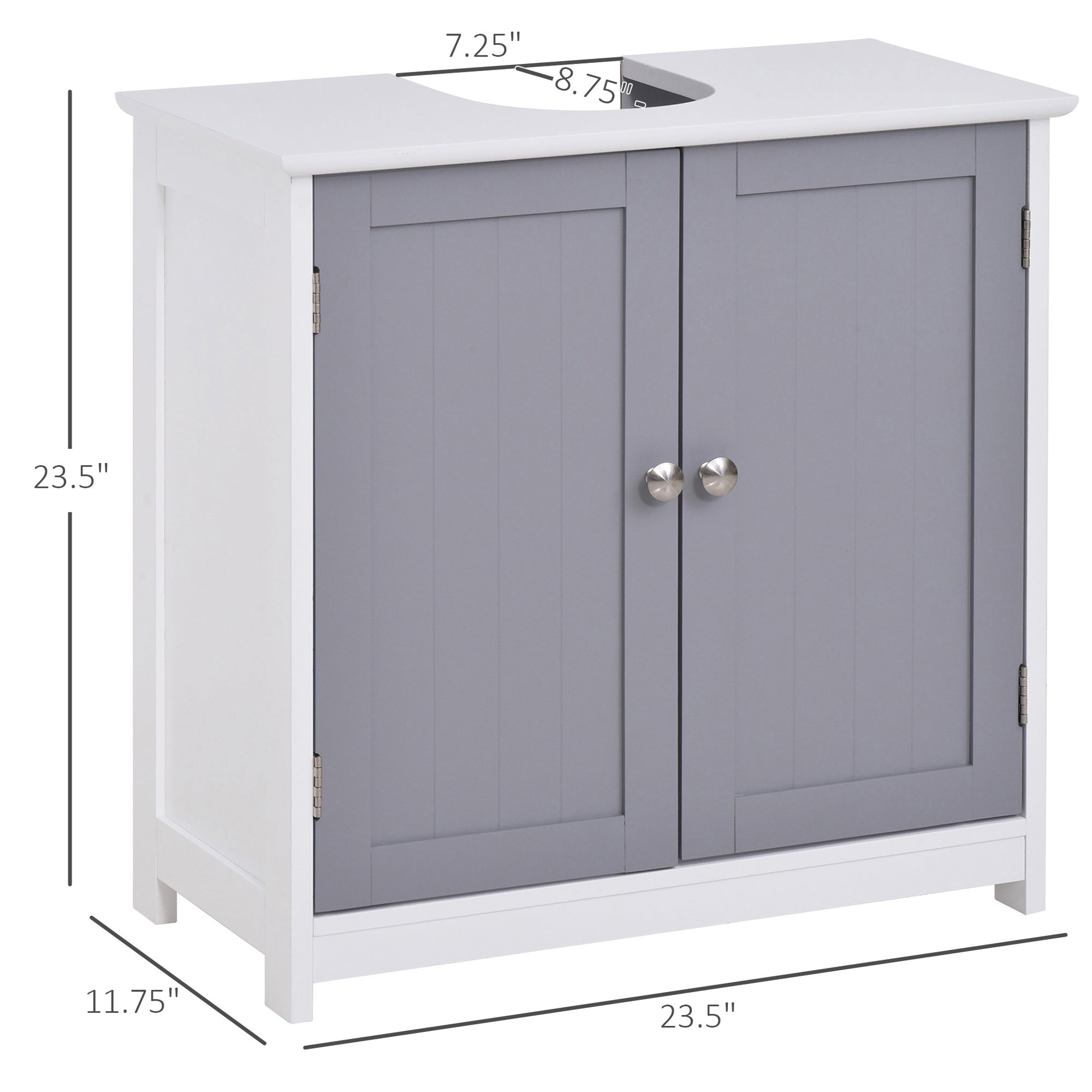 Kleankin Pedestal Sink Storage Cabinet, Vanity Base Cabinet, Under Sink Bathroom Cabinet With U Shape Cut Out And Adjustable Internal Shelf, White And Gray White Gray Mdf