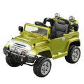 Kids Ride On Car, Off Road Truck With Mp3 Connection, Working Horn, Steering Wheel, And Remote Control, 12V Motor, Green Green Steel