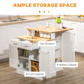 Kitchen Island With Storage Cabinet And 2 Level Rubber Wood Tabletop, Island Table With Adjustable Shelves And Drawers, White White Engineered Wood