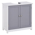 Kleankin Pedestal Sink Storage Cabinet, Vanity Base Cabinet, Under Sink Bathroom Cabinet With U Shape Cut Out And Adjustable Internal Shelf, White And Gray White Gray Mdf